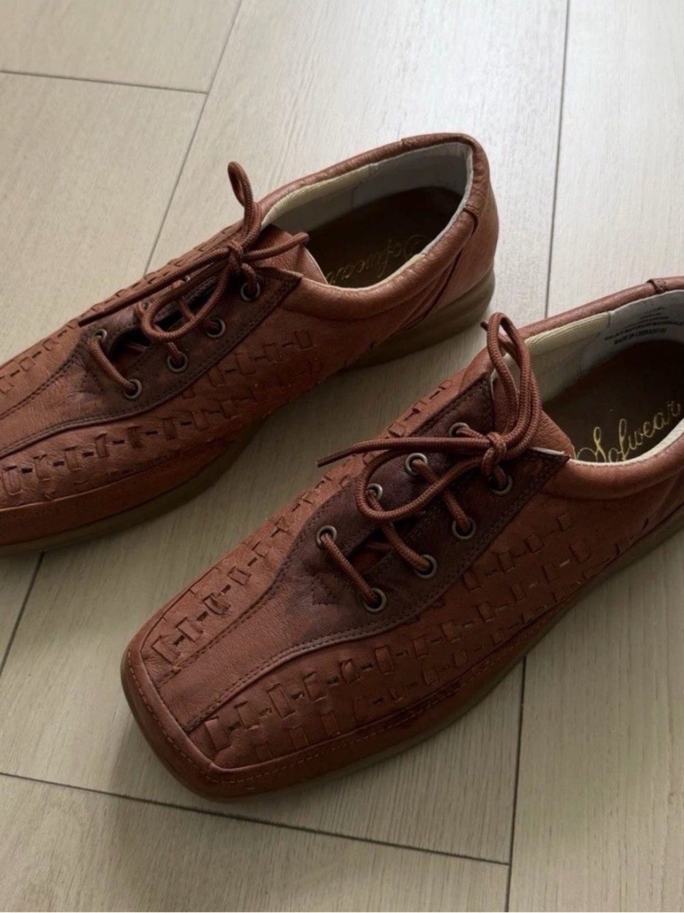 Sofftwear Men's Brown Leather Lace-Up Oxford Shoes 10M Square Toe 51033-03